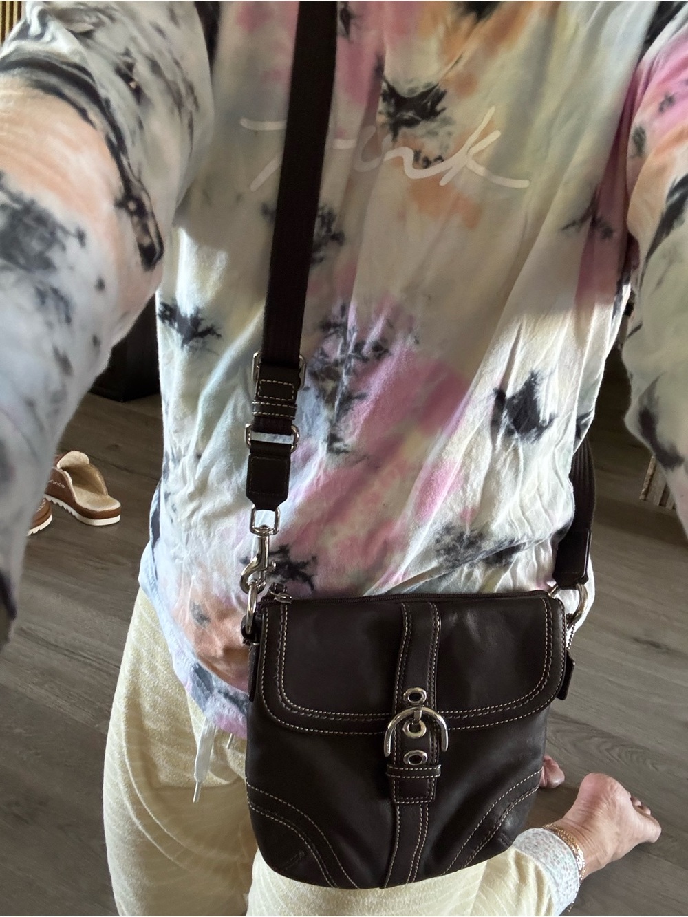 Coach Dark Brown Leather Crossbody Bag with Silver Hardware